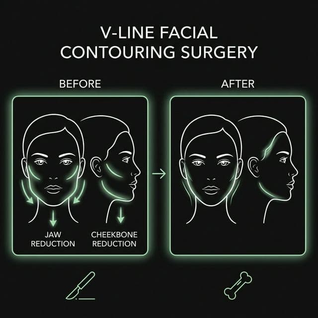 Facial contouring surgery area diagram — jaw and cheekbone