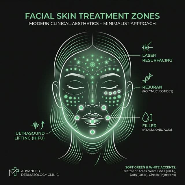 Facial treatment zones — Korean skin rejuvenation diagram